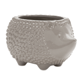 Whimsical Grey Ceramic Hedgehog Planter Set