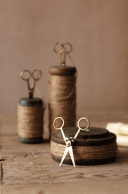 Vintage Wooden Spools Set With Jute Twine And Scissors
