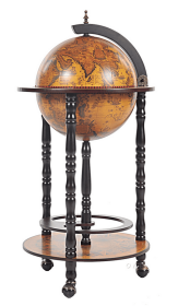 Elegant Nautical Globe Bar Cabinet On 4-Leg Stand In Dark Red Mahogany
