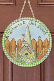 Green Gnome Welcome Door Hanger - Home Decor And Wall Sign