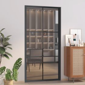 Interior Door 40.4"x79.3" Black ESG Glass and Aluminum